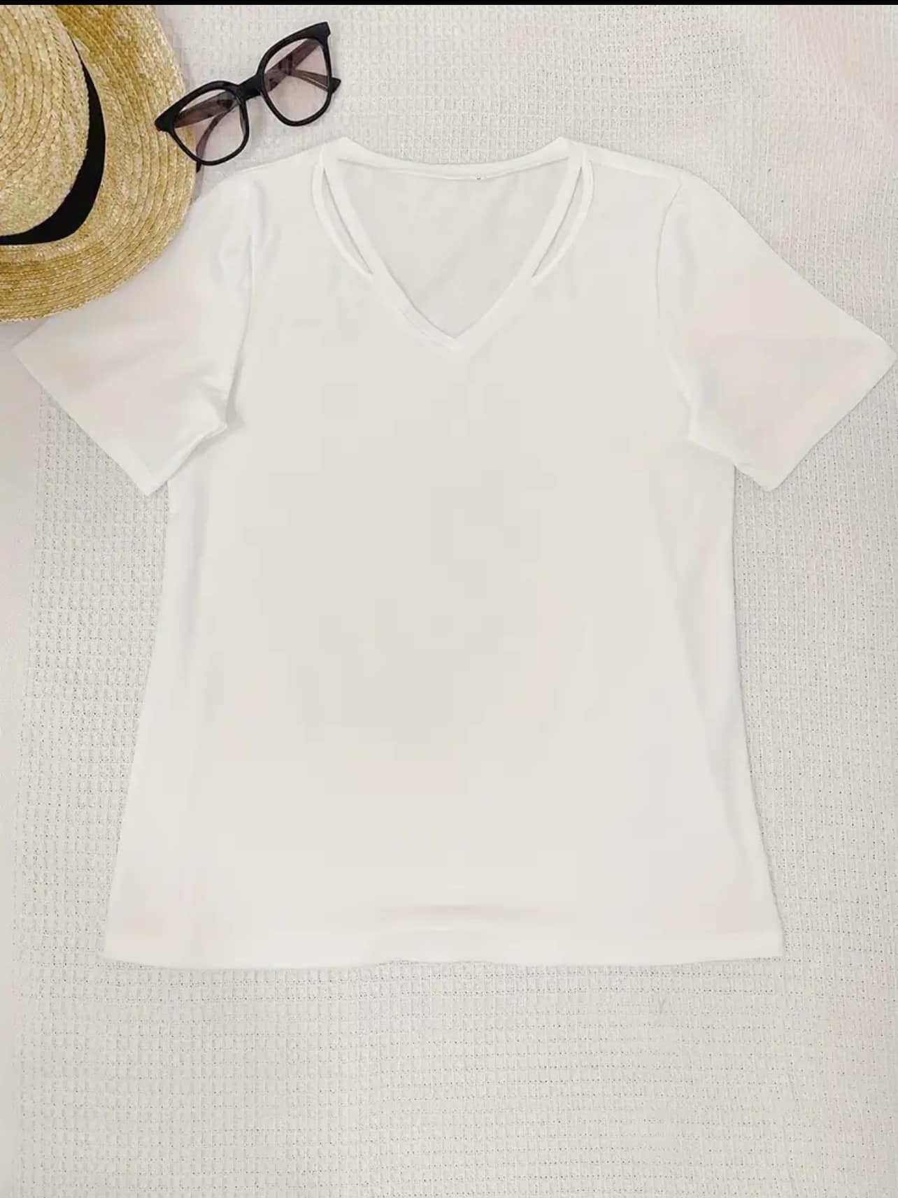 White cut out V Neck Short Sleeves