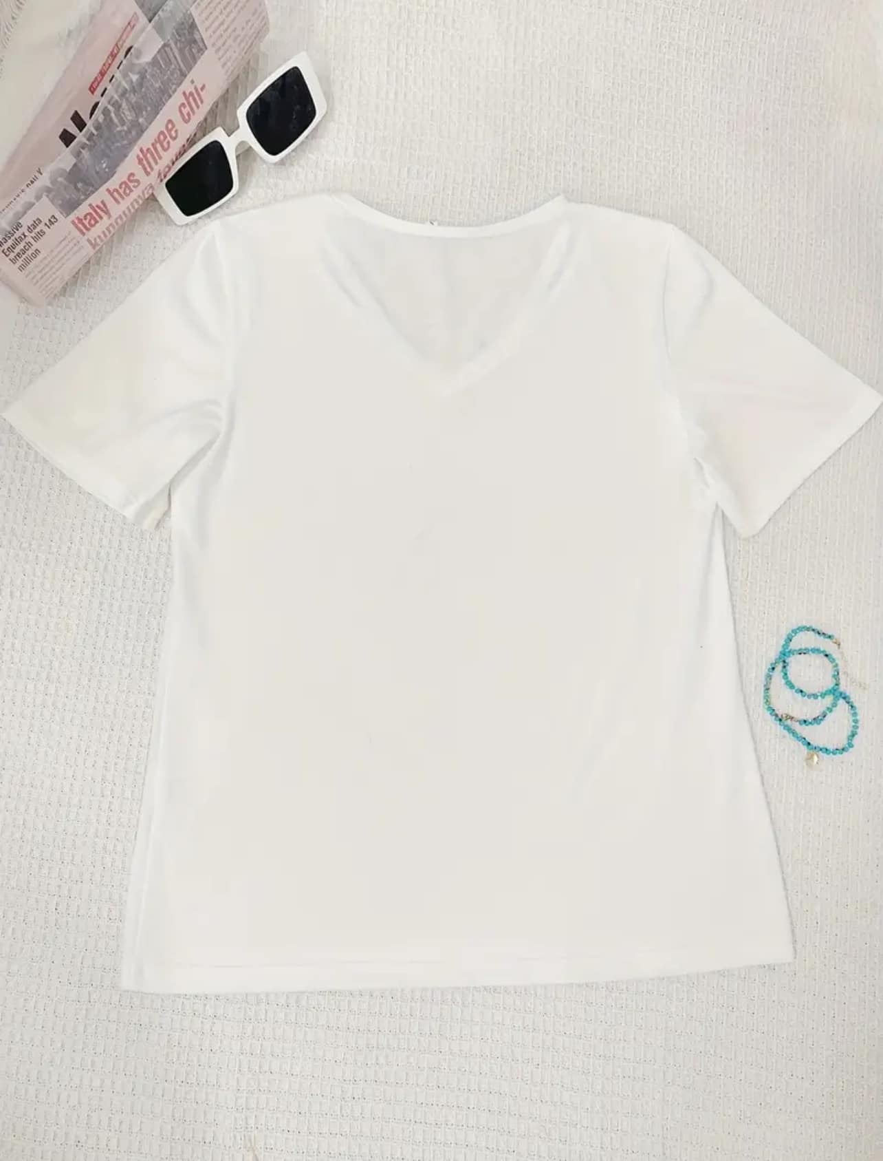 White cut out V Neck Short Sleeves