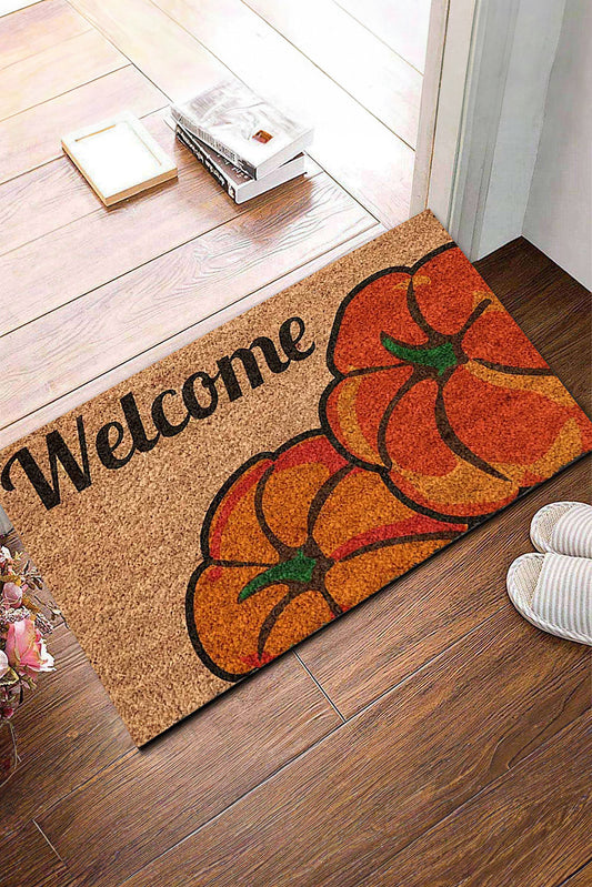 Orange Welcome Thanksgiving Pumpkin Graphic Ground Mat