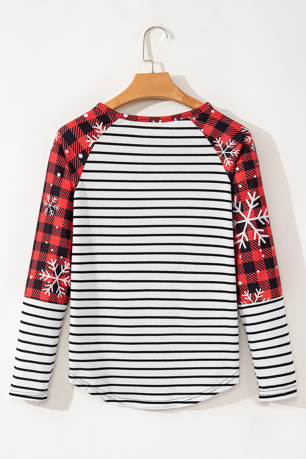 Red Stripe Christmas Plaid Striped Patchwork Long Sleeve Top