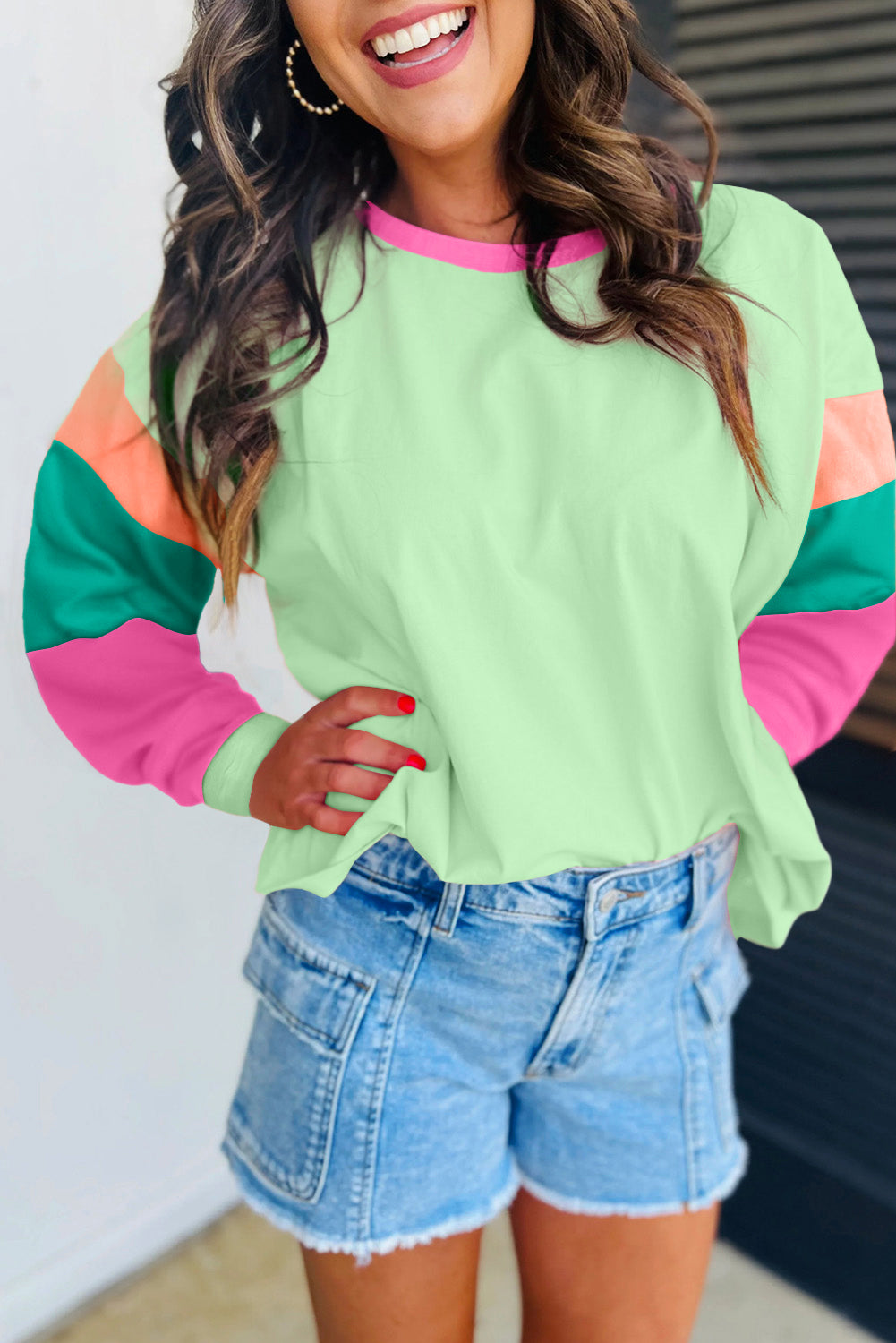 Green Color Block Long Sleeve