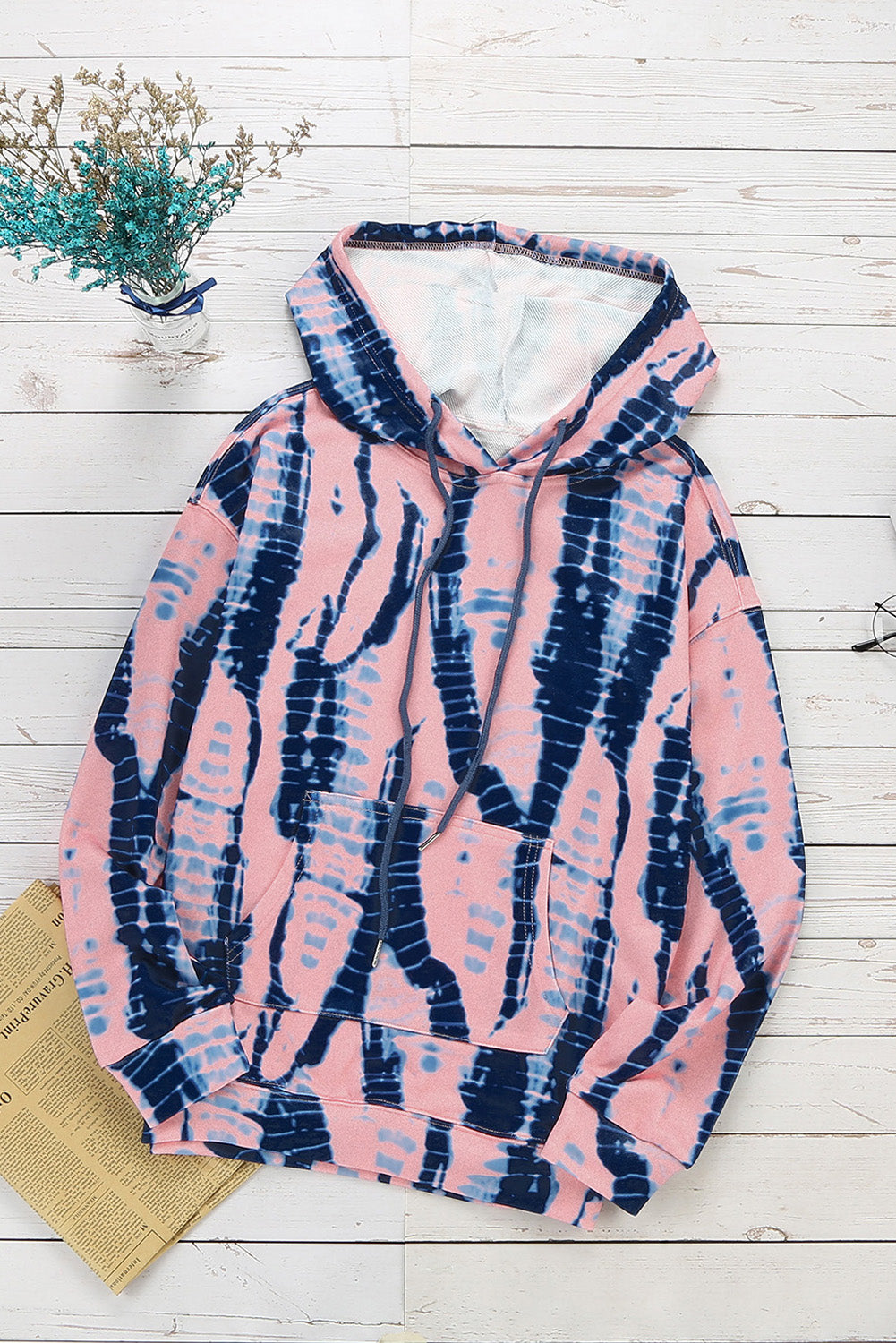 Pink Tie-Dye Print Pullover Hoodie