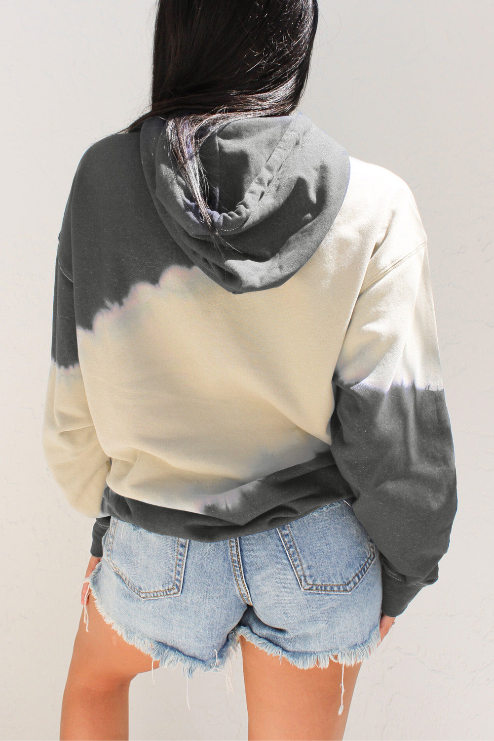 Grey Hooded Tie Dye Print Pocket Casual Sweatshirt