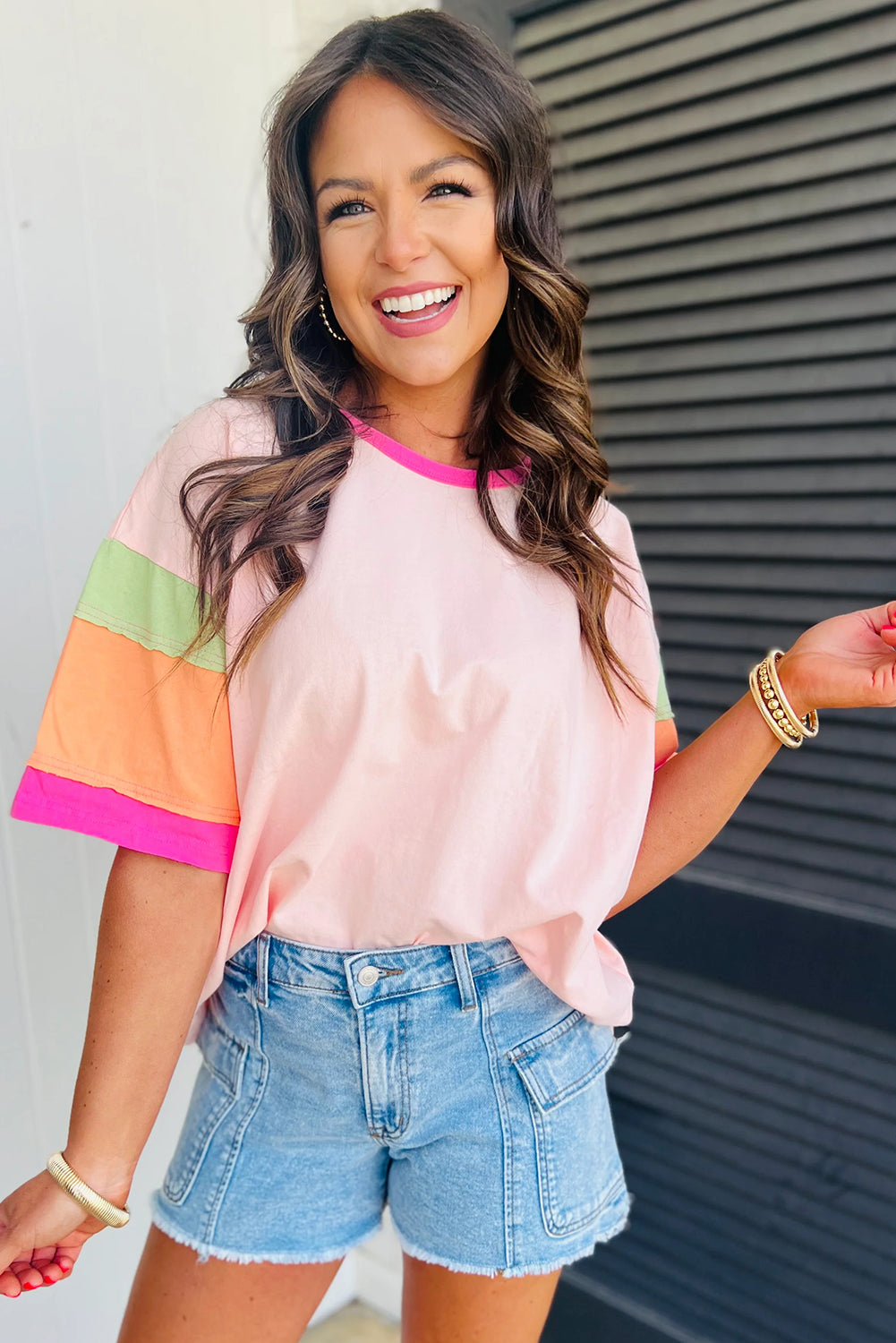 Pink Color Block Short Sleeve