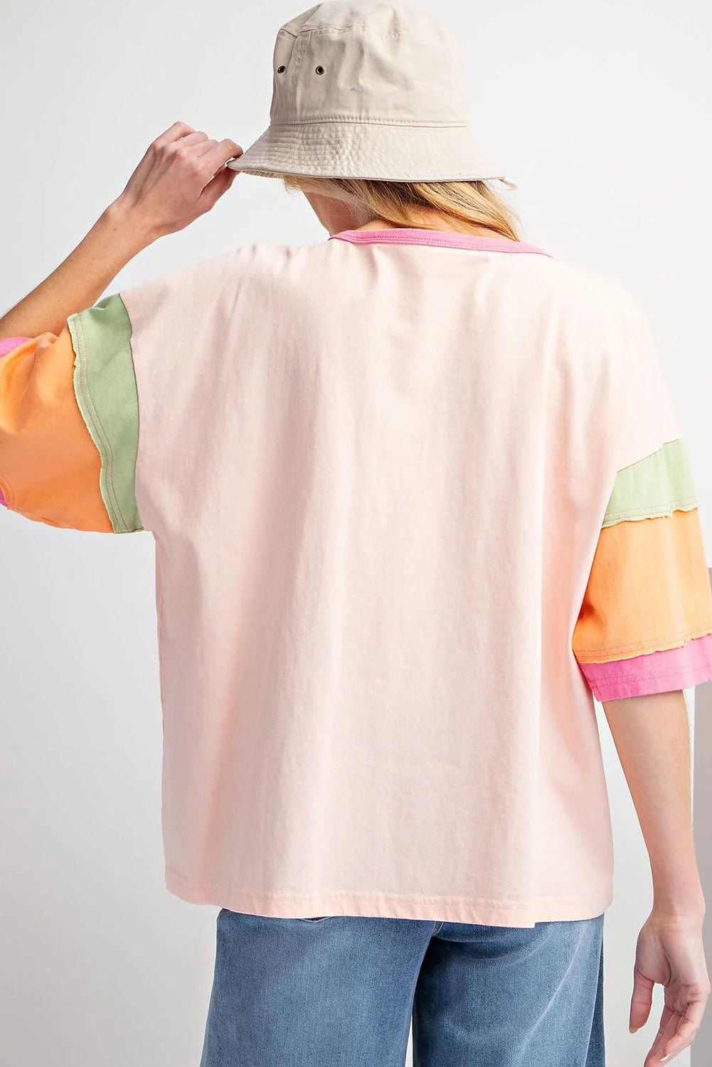 Pink Color Block Short Sleeve