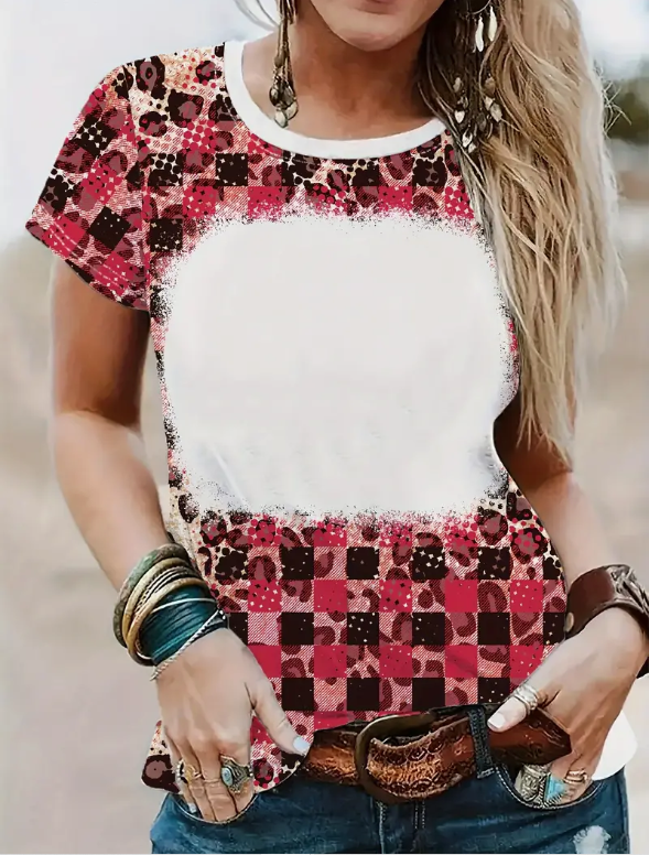 Leopard & Plaid Print T-shirt