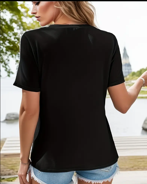 Black V Neck Short Sleeve Shirt